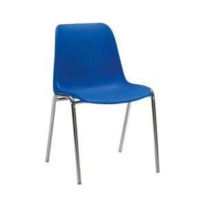 Maxi kantinestoel met blauwe kunststof kuip en verchroomd vierpoots frame