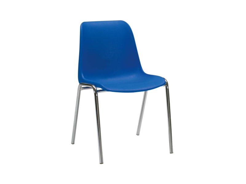 Maxi kantinestoel met blauwe kunststof kuip en verchroomd vierpoots frame