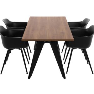 Cheak kantinetafel 180x80 cm cognac walnoten met zwart frame, exclusief stoelen