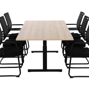 TUBE vergadertafel 200x100 cm Scandinavisch eiken met zwart frame, exclusief stoelen