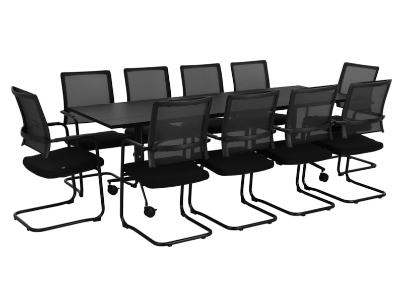FOLD klaptafel 240x80 cm volledig zwart met voorbeeldstoelen; stoelen niet inbegrepen