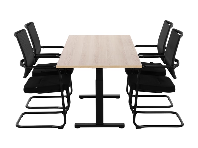 TUBE spreektafel 180 bij 80 cm Scandinavisch eiken met zwart frame, stoelen niet inbegrepen