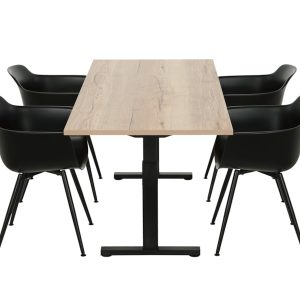 TUBE spreektafel 160 bij 80 cm eiken met zwart frame, stoelen niet inbegrepen