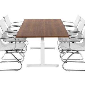 TUBE vergadertafel 200x100 cm cognac walnoten met wit frame, exclusief stoelen