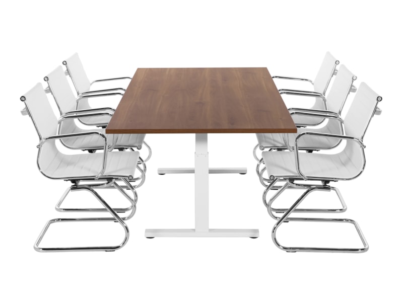 TUBE vergadertafel 200x100 cm cognac walnoten met wit frame, exclusief stoelen