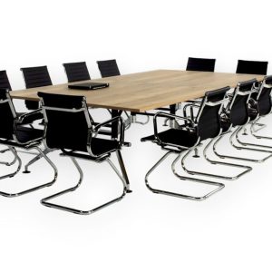 SIGN vergadertafel 320x160 cm eiken zwart chroom; stoelen en accessoires niet inbegrepen