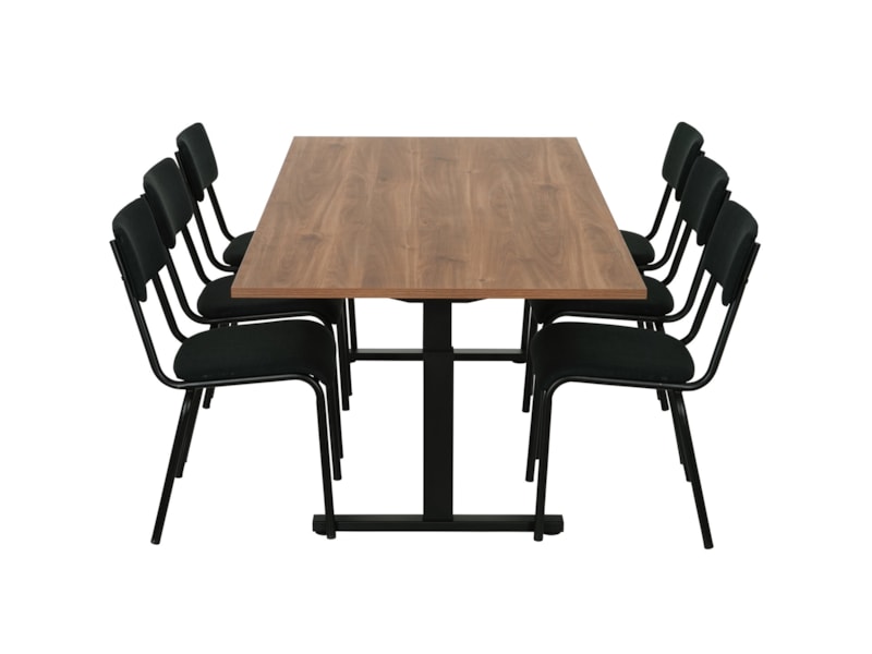TUBE vergadertafel 200x80 cm cognac walnoten met zwart frame, exclusief stoelen
