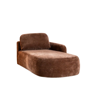 Chaise longue Vienna in chocolate brown chenille, rechteruitvoering