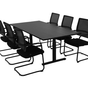 TUBE vergadertafel 200x80 cm volledig zwart schuin gezien, exclusief stoelen