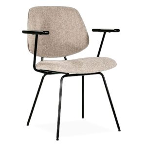Beige Eva vergaderstoel met zwarte houten armleggers en matzwart vierpoots frame
