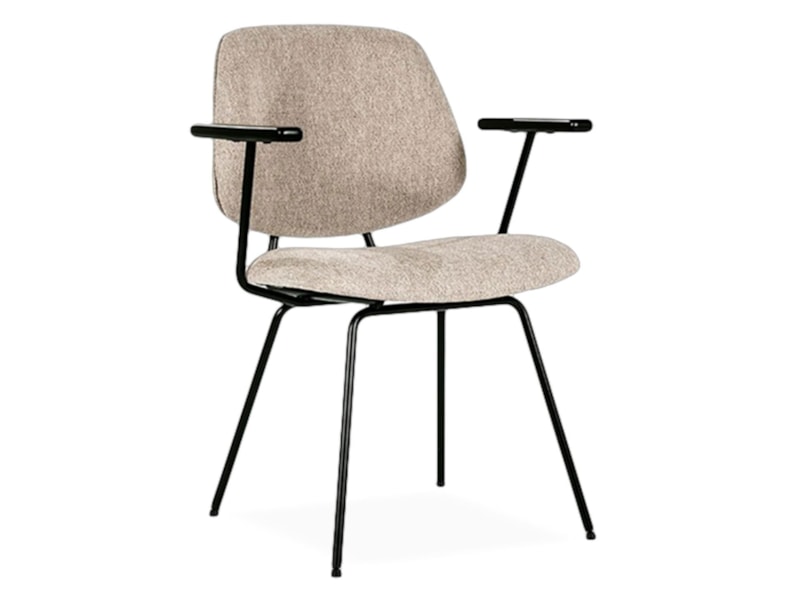 Beige Eva vergaderstoel met zwarte houten armleggers en matzwart vierpoots frame