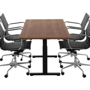 TUBE spreektafel 160 bij 80 cm cognac walnoten met zwart frame, stoelen niet inbegrepen