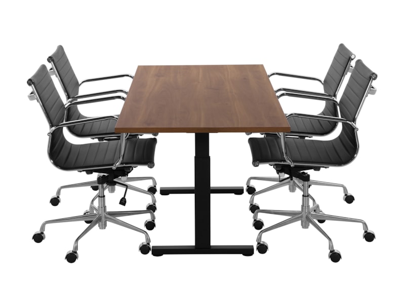 TUBE spreektafel 160 bij 80 cm cognac walnoten met zwart frame, stoelen niet inbegrepen