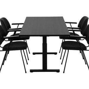 Zijaanzicht van de volledig zwarte TUBE spreektafel 180×80 cm; stoelen niet inbegrepen