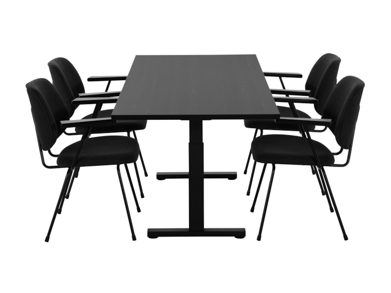 Zijaanzicht van de volledig zwarte TUBE spreektafel 180×80 cm; stoelen niet inbegrepen