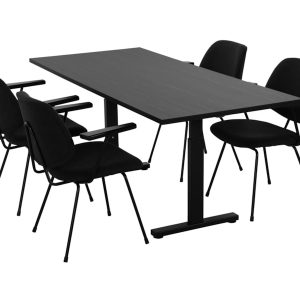 Volledig zwarte TUBE spreektafel 180×80 cm, zonder afgebeelde stoelen