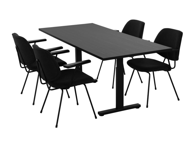 Volledig zwarte TUBE spreektafel 180×80 cm, zonder afgebeelde stoelen