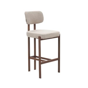 Barkruk Nori in taupe linnen met metalen onderstel met houtlook