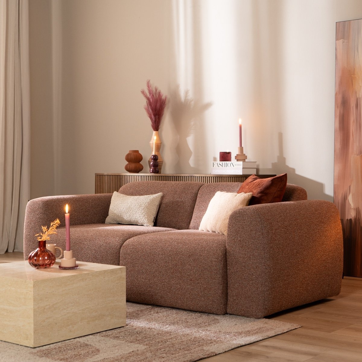 2,5-zitsbank Maine in rood-roze bouclé – productfoto 8