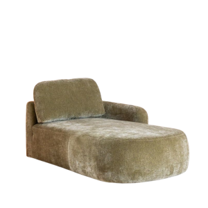 Groene chaise longue Vienna in chenille, rechteruitvoering, vrijstaand productaanzicht