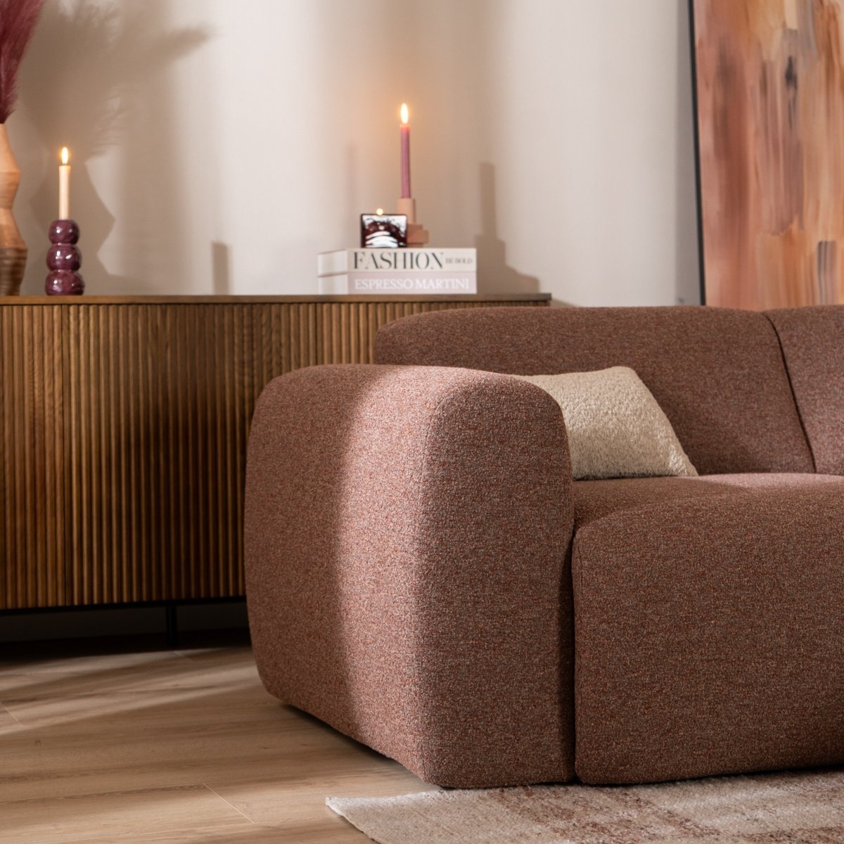 2,5-zitsbank Maine in rood-roze bouclé – productfoto 12