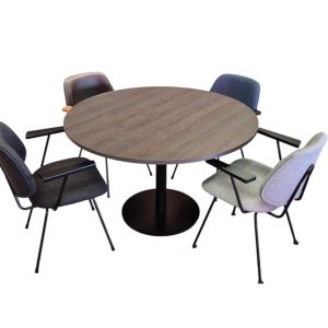 Raider ronde vergadertafel diameter 120 cm donker sepia met zwarte voet, stoelen niet inbegrepen