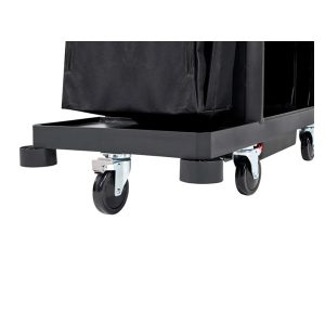 Rubbermaid zwarte bumpers gemonteerd op housekeepingwagen ter illustratie