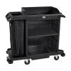 Zwarte Rubbermaid compacte housekeepingwagen met modulaire plank