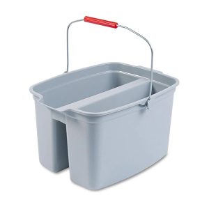 Rubbermaid grijze dubbele emmer met twee vakken en draagbeugel VB002628