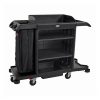 Zwarte Rubbermaid grote housekeepingwagen met twee verstelbare planken