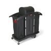 Rubbermaid zwarte hotelwagen met hoge veiligheid en twee stoffen zakken VB180633