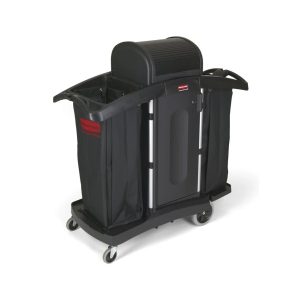 Rubbermaid zwarte hotelwagen met hoge veiligheid en twee stoffen zakken VB180633