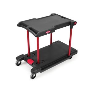 Rubbermaid multifunctionele servicewagen rood zwart met twee laadvlakken