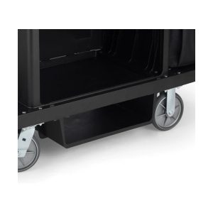 Rubbermaid onderbouwschap zwart gemonteerd onder een hotelwagen