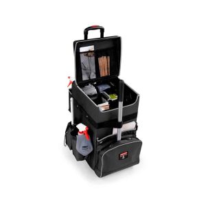 Rubbermaid Quick Cart groot donkergrijs met inhoud ter illustratie