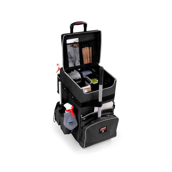 Rubbermaid Quick Cart groot donkergrijs met inhoud ter illustratie