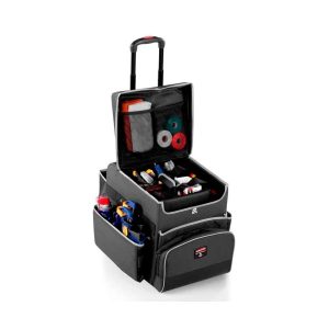 Rubbermaid Quick Cart klein donkergrijs met inhoud ter illustratie