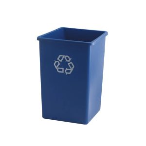 Rubbermaid Styleline vierkante container 132 liter blauw met wit recyclingsymbool, zonder deksel