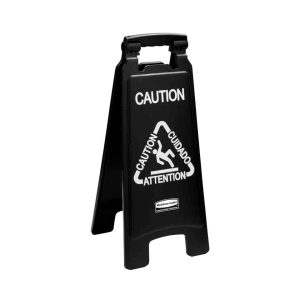 Rubbermaid zwart tweezijdig Caution waarschuwingsbord met witte opdruk