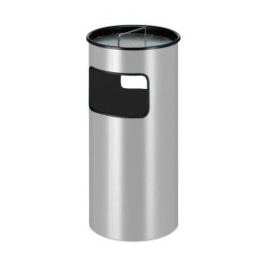 V-Part ronde as-papierbak 50 liter aluminiumgrijs met asinzet en zeef