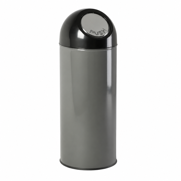 V-Part afvalbak met pushdeksel 55 liter metallic met zwarte bovenkant